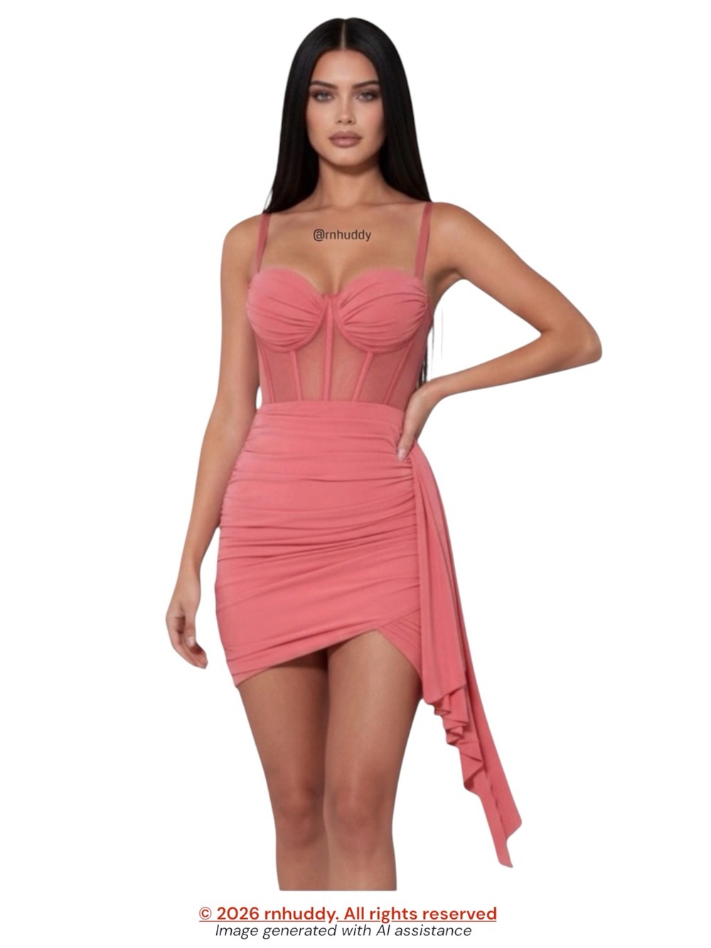 NWT Miss Circle XL Yolie Salmon Pink Ruched Mesh Corset Dress